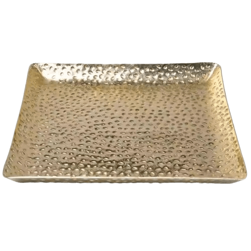 ALUMINIUM HAMMER SQUARE SERVING TRAY (GOLD)